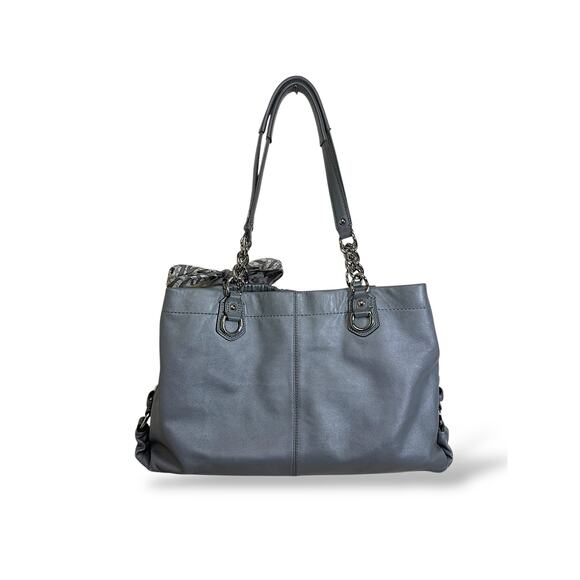 Coach Ashley Ruched Leather Satchel Gray Chain Shoulder Bag - Picture 2 of 15